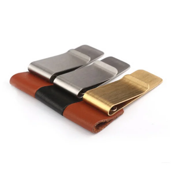 

Custom logo stainless steel/brass blank money clip, brushed metal money clip wallet with leather belt buckle for pen