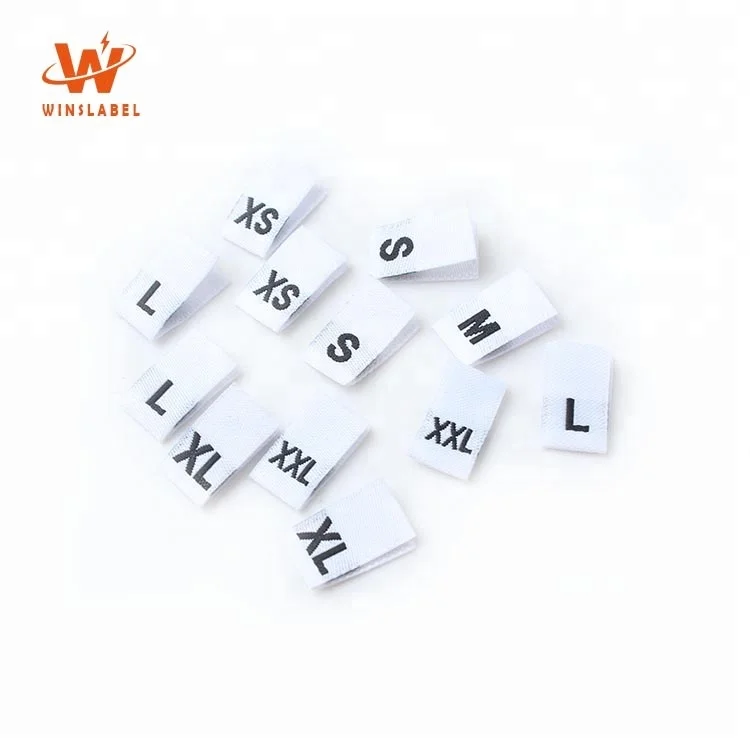 

Factory Wholesale White Color No Logo Central Fold Woven Size Standard Labels Tags for Garment, White with black letter