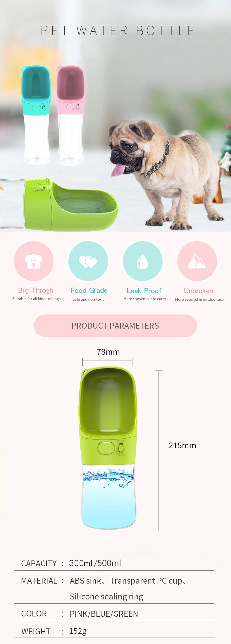 Bpa Free Wholesale Recycling Drinking Pet Dog Water Bottle For Walking