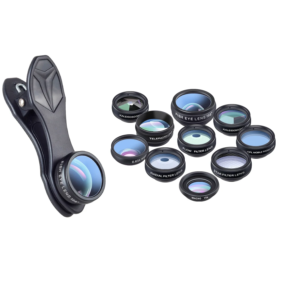 

Phone Accessories 10 In 1 Mobile Phone Camera Lens Kit With Fisheye Lens Belong To Travel Gadgets, Black