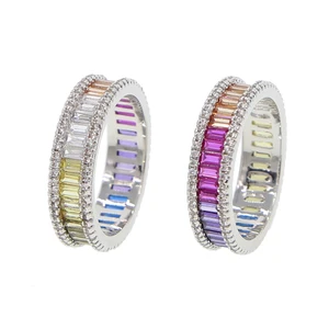 Newest Style Gradient Rainbow Color accessories women jewelry crystal zircon cz rainbow colorful silver gold plated ring