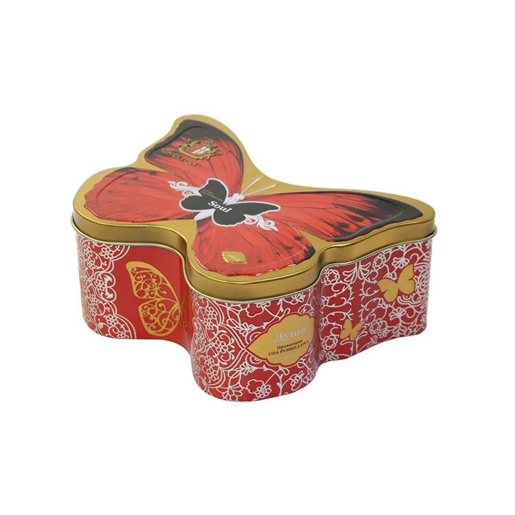 Hot sale food grade high quality special butterfly-shaped metal  tin box  biscuits tins  box packaging tea caddies