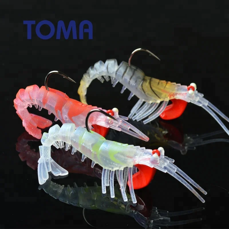 

TOMA 7g 13g 19g Soft Artificial Shrimp Fishing Lures Bionic Bait JIG Hook, Red yellow black purple