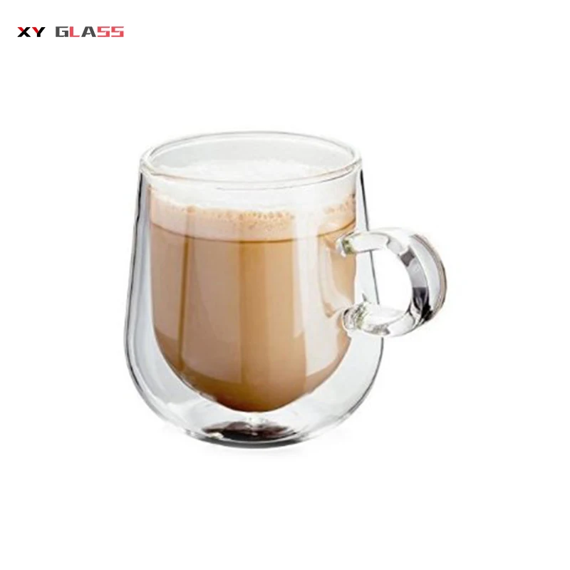 custom logo brand handmade double wall pyrex glass coffee beverage cup