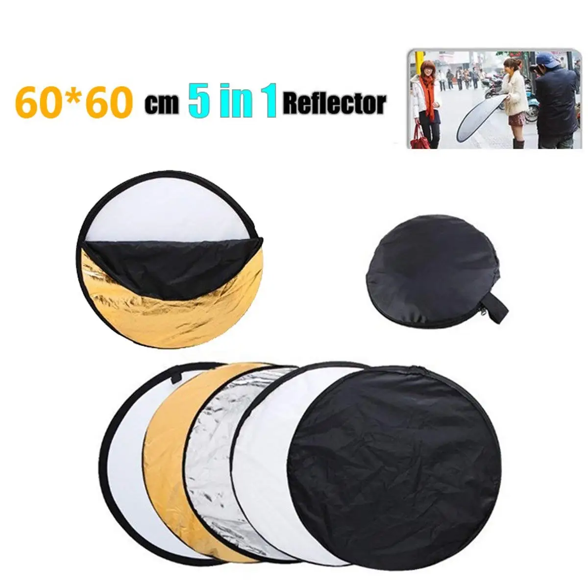 CowboyStudio Photography Photo Portable Grip Reflector 30inch 5in1 Triangle Collapsible Multi Disc Reflector with Handle