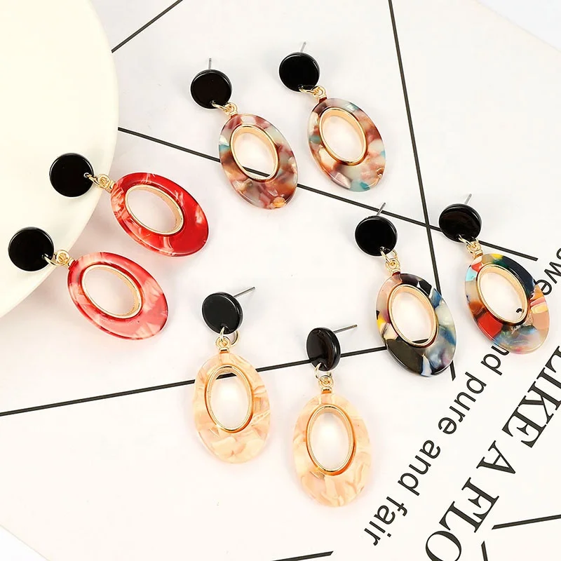 

Trend Stylish oval shape acetate statement resin drop earrings Acrylic Resin Jewelry Custom, Photo color