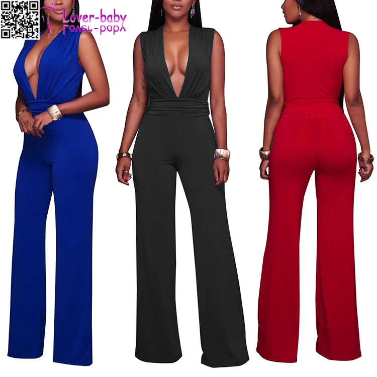 

Ladies V-Neck hot sale one piece jumpsuit with long pants L55335, As shown