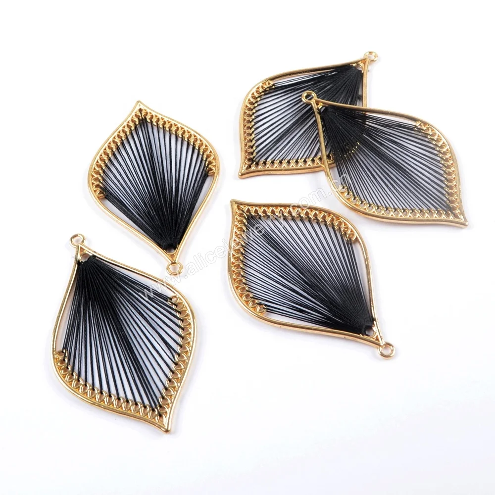 

PJ137 Leaf shape harp shape jewelry findings, brass with silk wire charms for jewelry making
