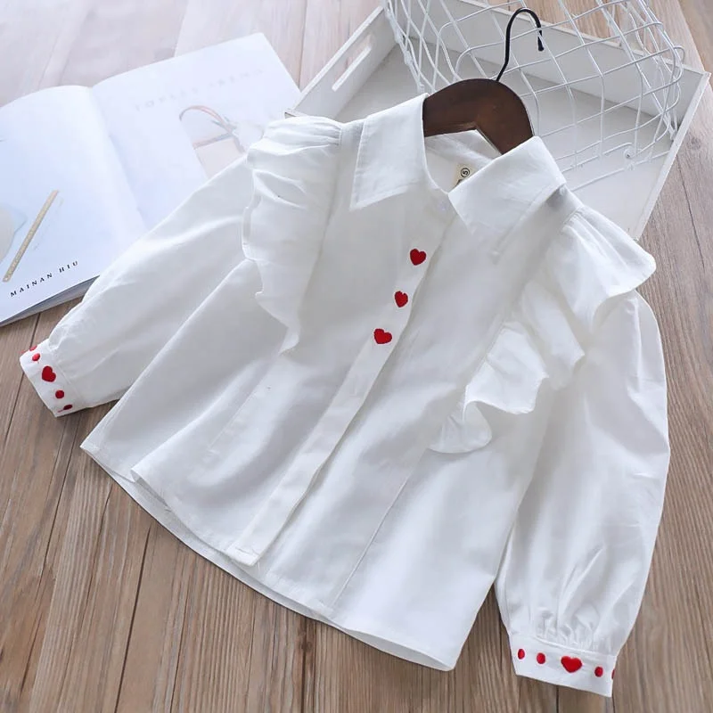 

baby long sleeve shirt white embroidery girl blouse cotton ruffles fashion children long sleeve t shirt kids clothes wholesale, N/a