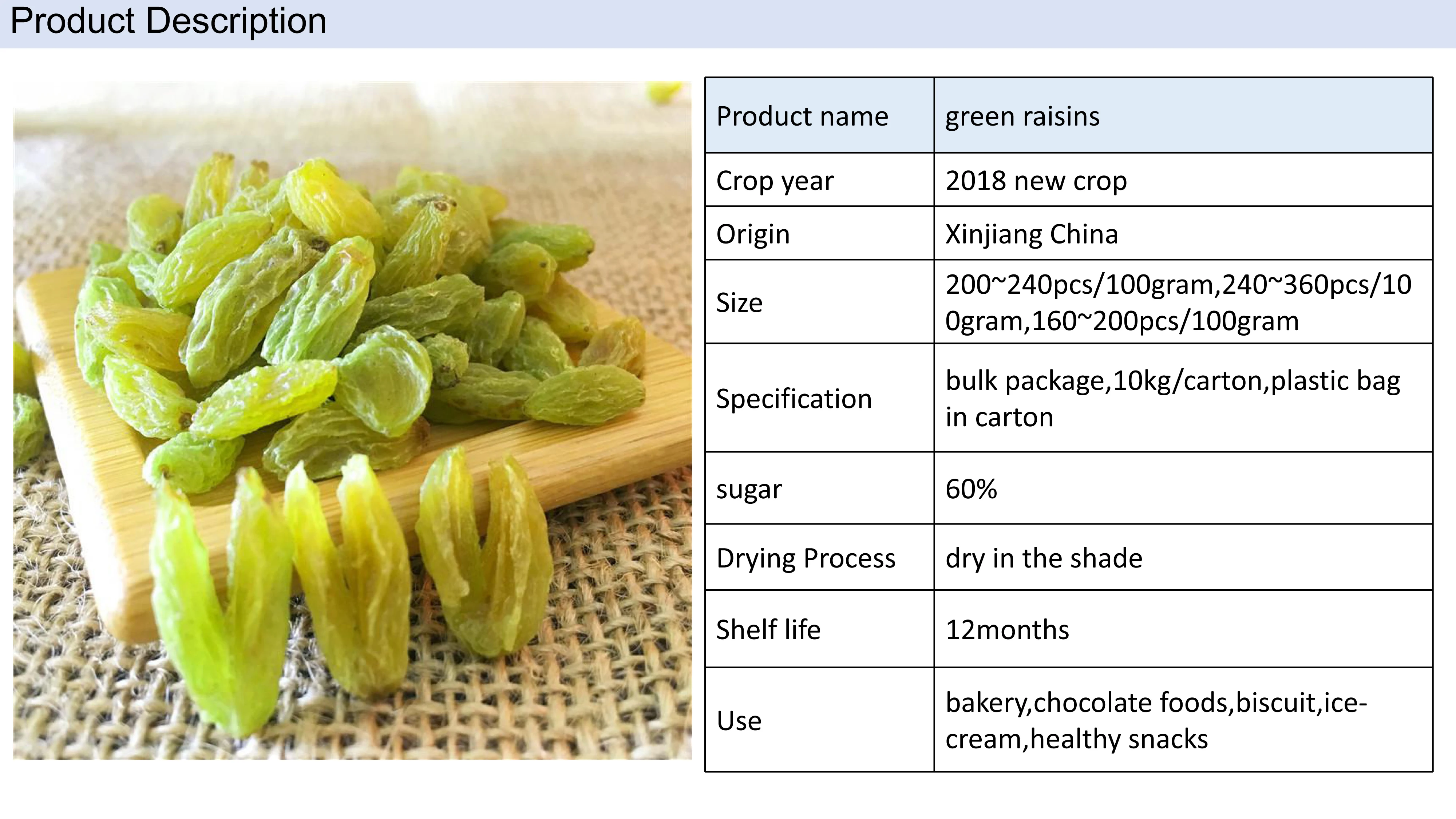 china xinjiang green sultanas seedless raisins