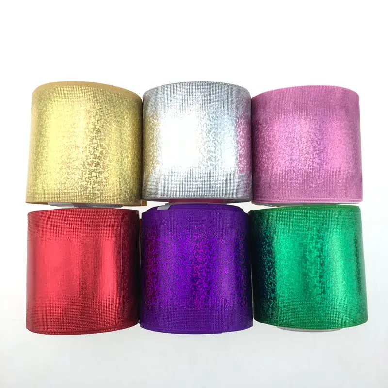 

100 yard 3" foil hologram printing grosgrain ribbon,accept custom and wholesale,DIY cheer bow, Many colors for choose