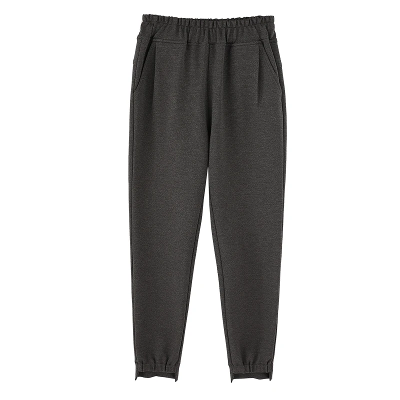 

Wholesale Blank Irregular Elastic Leg Openning Women's Harem Pants, Black/grey