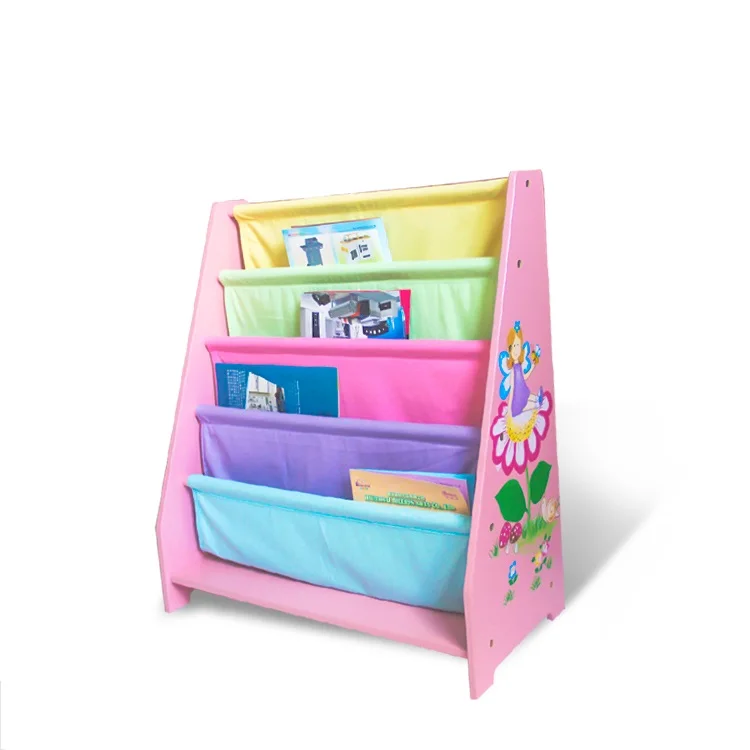 Children 5 Tier Canvas Book Stand Kids Fairy Storage Bookcase Display