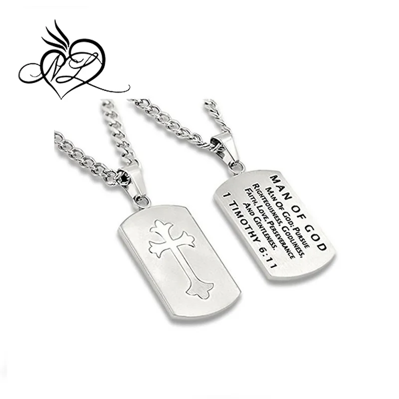 Vnox Religious Bible Verse Jewelry Matthew 28:20 Stainless Steel Cross Bar Tag Necklace for Women Girl