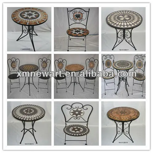 New Designed 100% Handmade Inclusive 2 Chairs Outdoor Mosaic Bistro Set