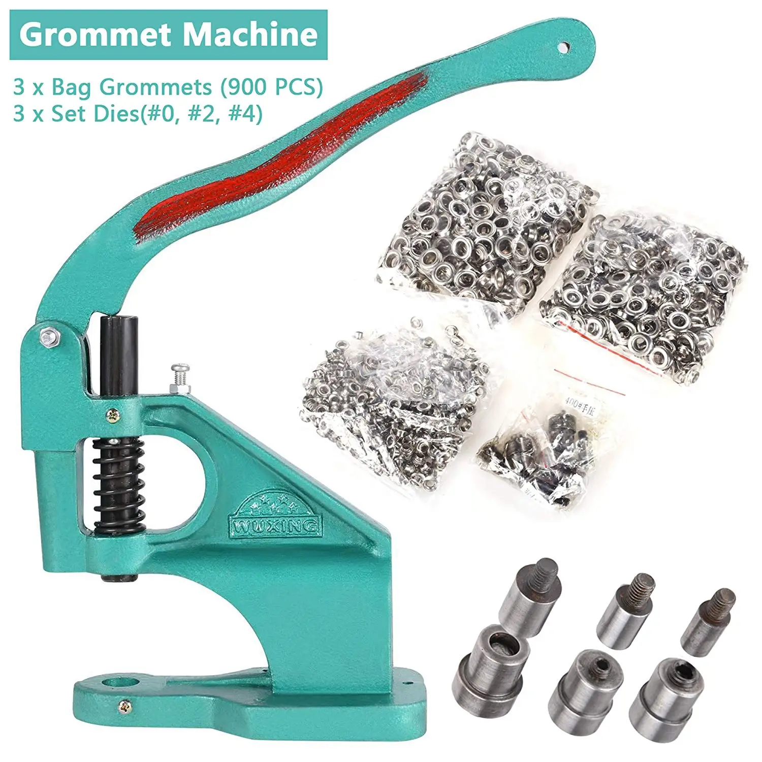 #0#2#4 /& 1500 Pcs Silver Grommets Heavy Duty Punch Tool Kit Yaheetech Eyelet Grommet Machine Hand Press Grommet Machine with 3 Die