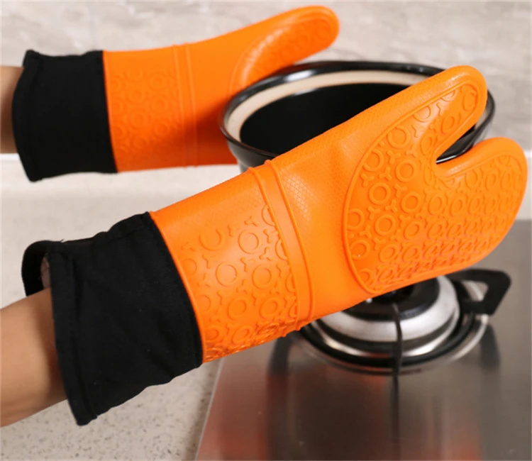 Extra Long Silicone Rubber Cotton Microwave Use Oven Mitts Glove With ...