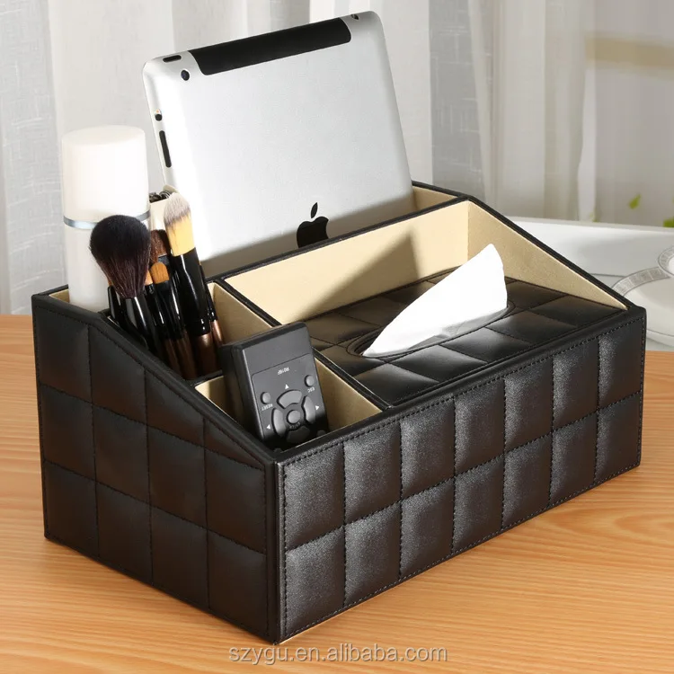 

Luxury Pu Leather Tissue Box With Remote Control Holder, Black red brown pick blue white beige gold ,customs