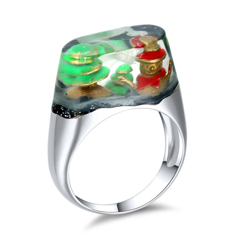 

Amazon Top Sale Jewelry Basis Flower Beautiful Wholesale Brass Green Stone Resin Ring, Rhodium plated resin ring