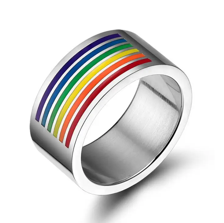 Stock Stainless Steel Rainbow Lgbt Pride Ring For Lesbian And Gay Wedding Engagement Bands Buy 6749