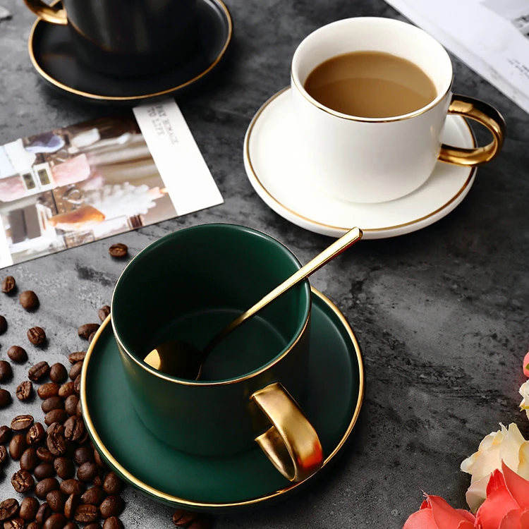 

Wholesale multiple color customized fancy porcelain tea coffee cup with golden handle, Customized color