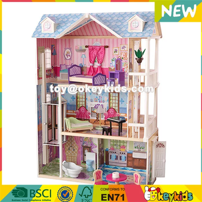 Wholesale Best Kids Wooden Elegant Doll House Set New Design Big Size Wooden Doll House Set With