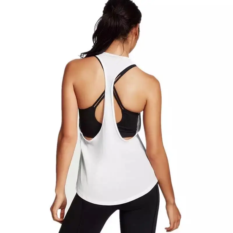 gym 2018 bodybuilding gym clothes singlet running white vest elastic back tank top sport wear woman fitness crop top plain