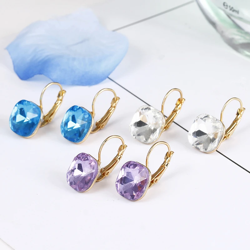 

Fashion Simple Austrian Crystal Dangle Earrings For Women Gold Color Square Shaped Shinning Drop Earrings