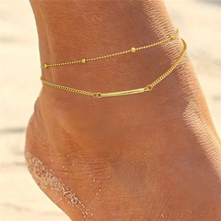 

Lingsai 2019 simple fashion copper gold chain anklet for girl womens foot jewelry