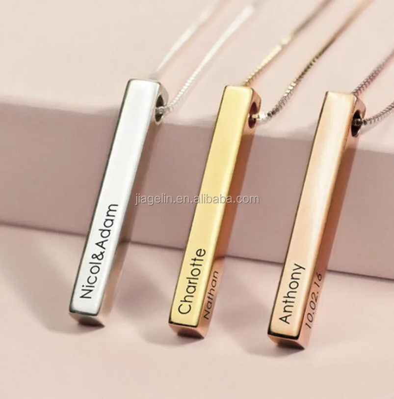 

Fashion 925 Sterling Silver Gold Plated Custom Vertical Bar Necklaces with Pendant, Gold, silver, rose gold,