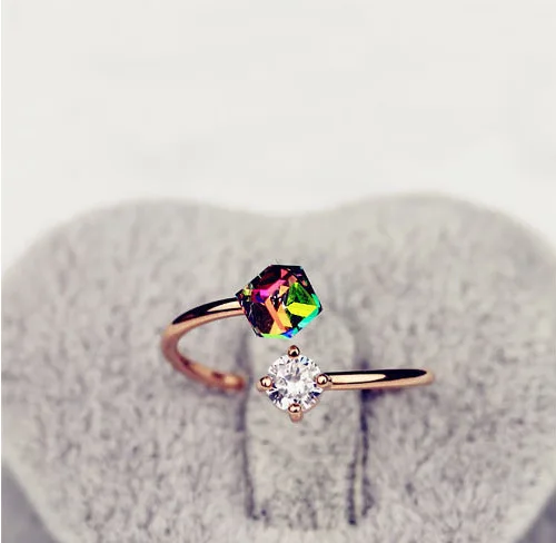 

Gold Color Adjustable Ring Fashion Simple Colorful Cube Zircon Crystal Finger Ring for Women Engagement Jewelry