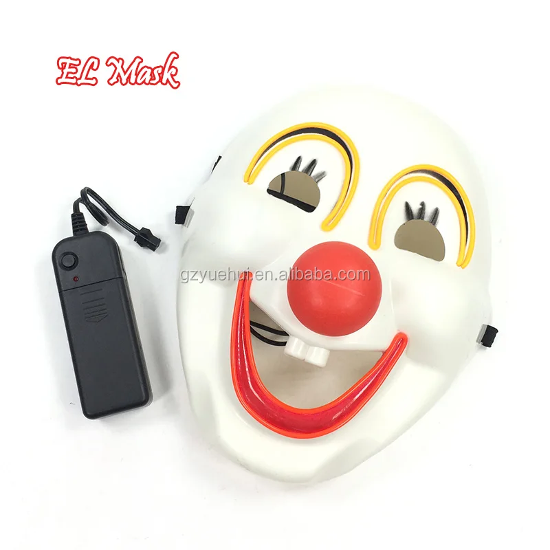 El Wire Light Up Red Nose Clown Mask Led Glowing Halloween Costume