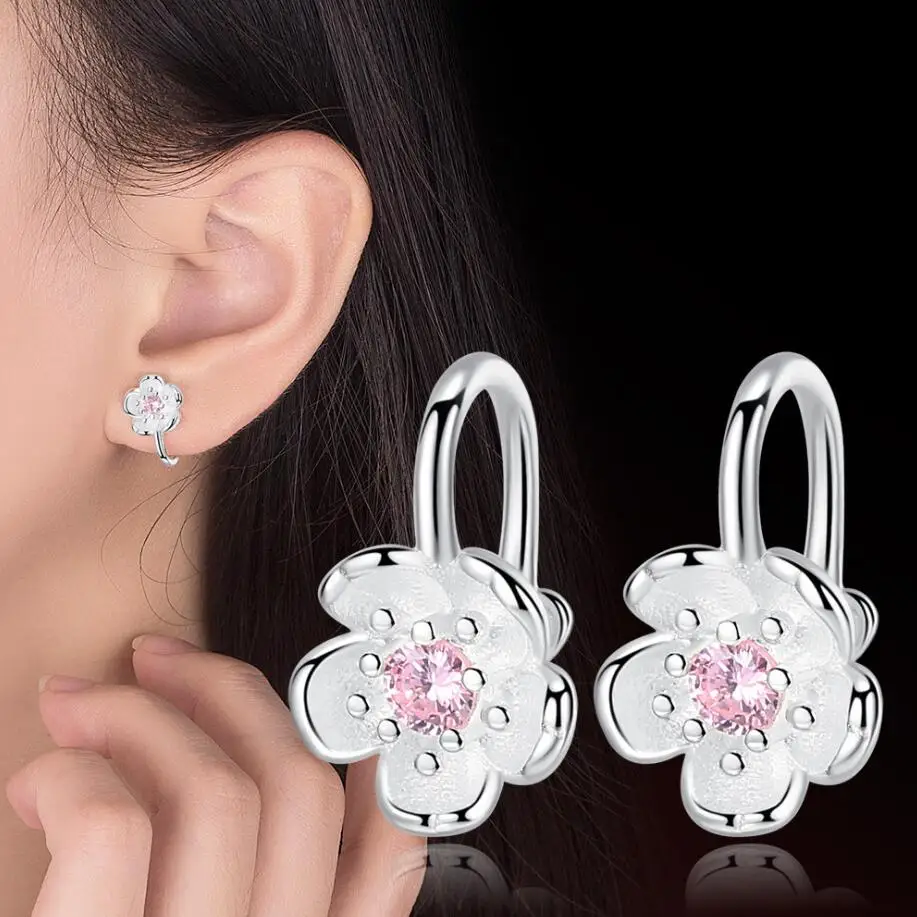 

Temperament fashion pastoral cute flower silver jewelry Female Japan and South Korea romantic cherry blossom small fresh earring