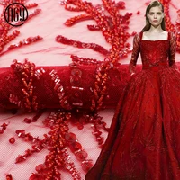 

New look eco friendly nice red nigerian wedding embroidered tulle lace with beads sequins