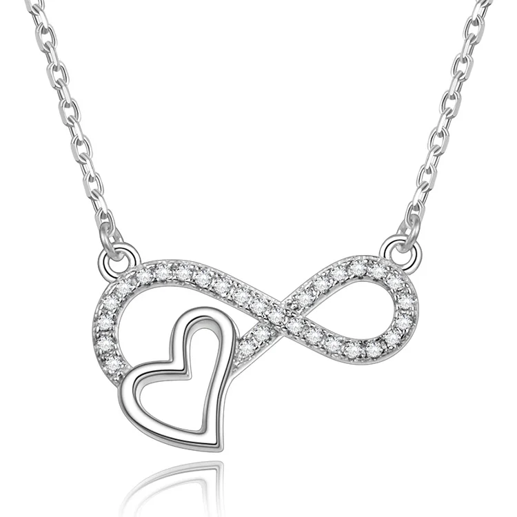 

POLIVA Best Seller 925 Sterling Silver AAA Cubic Zirconia Forever Love Infinity Heart Pendant Necklace, White & custom