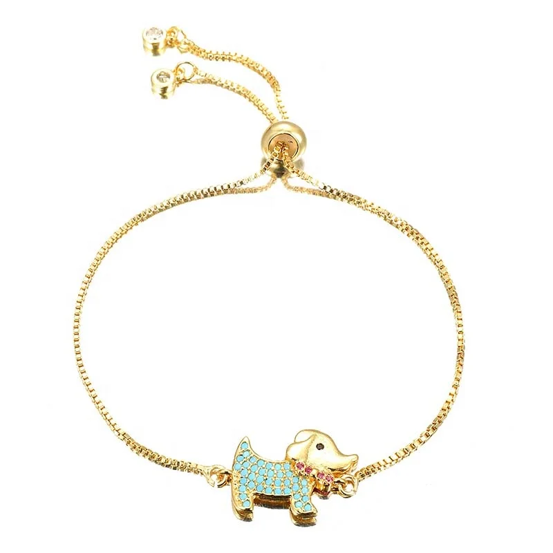 

Vintage Bracelet Adjustable Animal Jewellery Crystal Small Dog Charm Slide Chain Bracelet Bangle Women