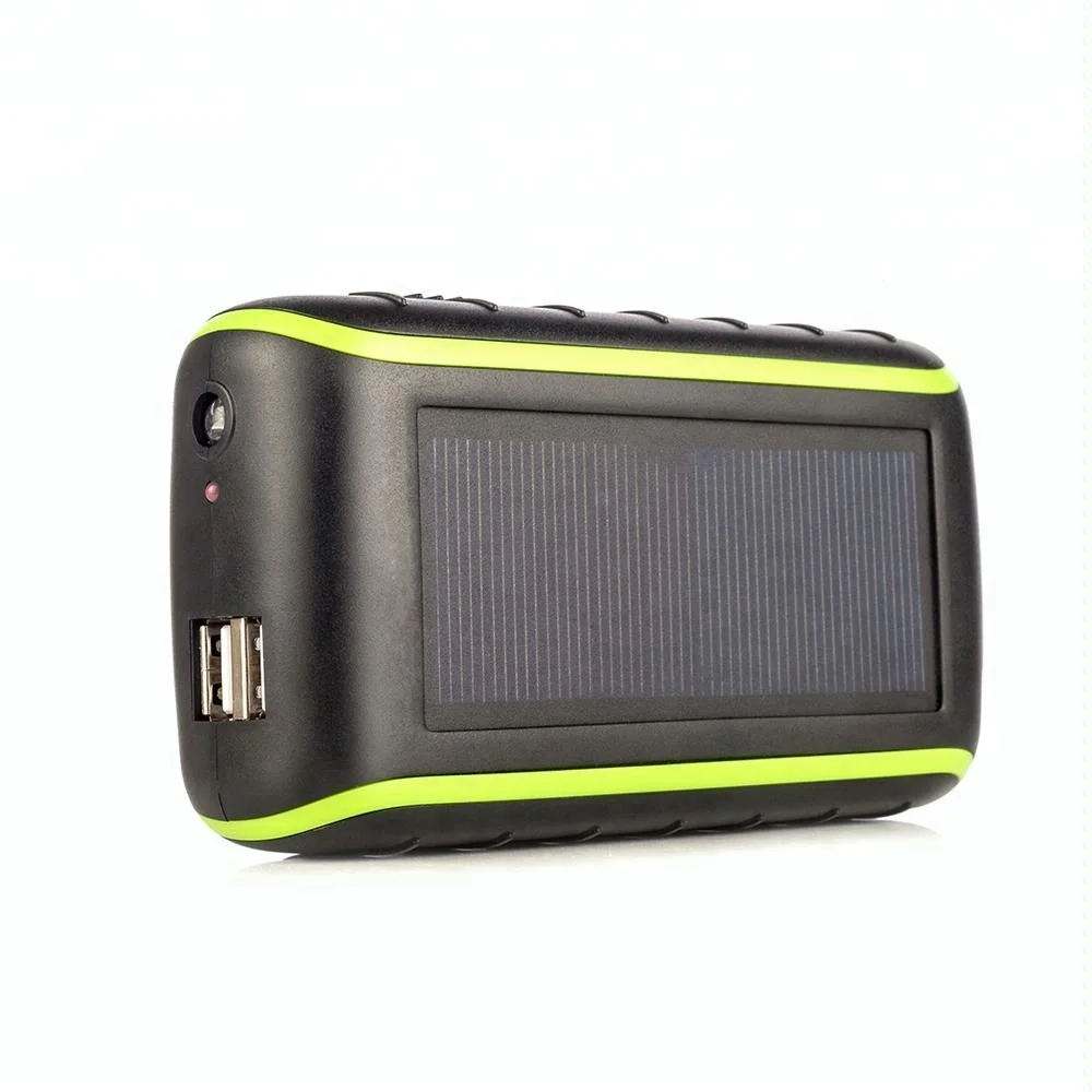 

10000mah Hand Crank Dynamo Mobile Charger LED Flashlight Portable Solar Panel Power Bank, Black, green