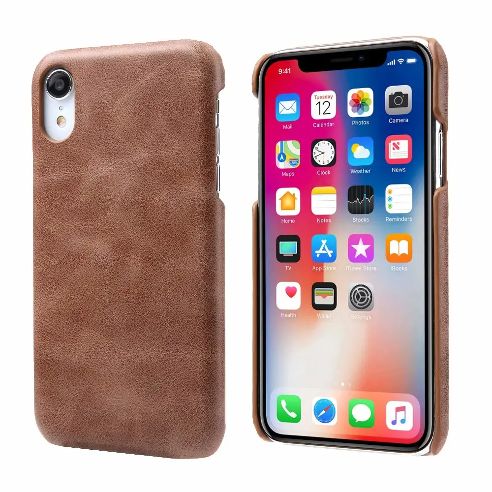 

New Arrival Ultra Slim Vintage Genuine Leather Cover for iPhone XR Case, Black brown blue red coffee