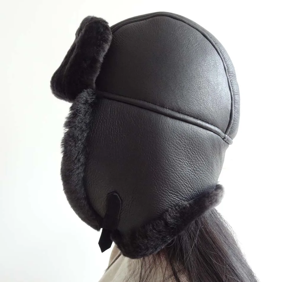 Sample Support Russian Winter Trooper Hat 5-Panel Lamb Fur Leather Ushanka Trapper for Adults Australian Shearling Sheepskin Hat