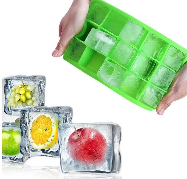 

Easy Release Flexible Soft 15 Cavities Large Square Cube Shaped Custom Silicone Ice Cube Tray For Whiskey, Red,orange,blue,green