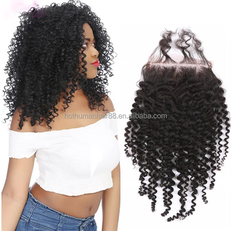 

Indian Kinky Curly Closure 100% Raw Unprocessed Virgin Indian Hair Curly Lace Closure Natural Black, Natural color #1b