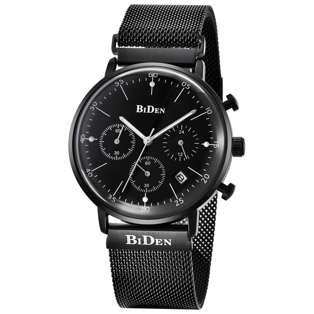 

BIDEN 0052 Men Women Quartz Watch Mesh Milanese Loop Strap Chronograph Diver Men's Watches Lady Wristwatch, 3 color for you choose