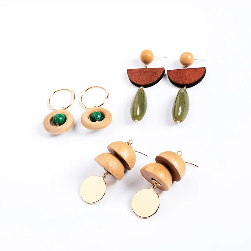 

ed01989d 2021 Trend Amazon Hot Selling Fashion Natural Wood Elegant Long Drop Hoop Earring Jewelry, Gold