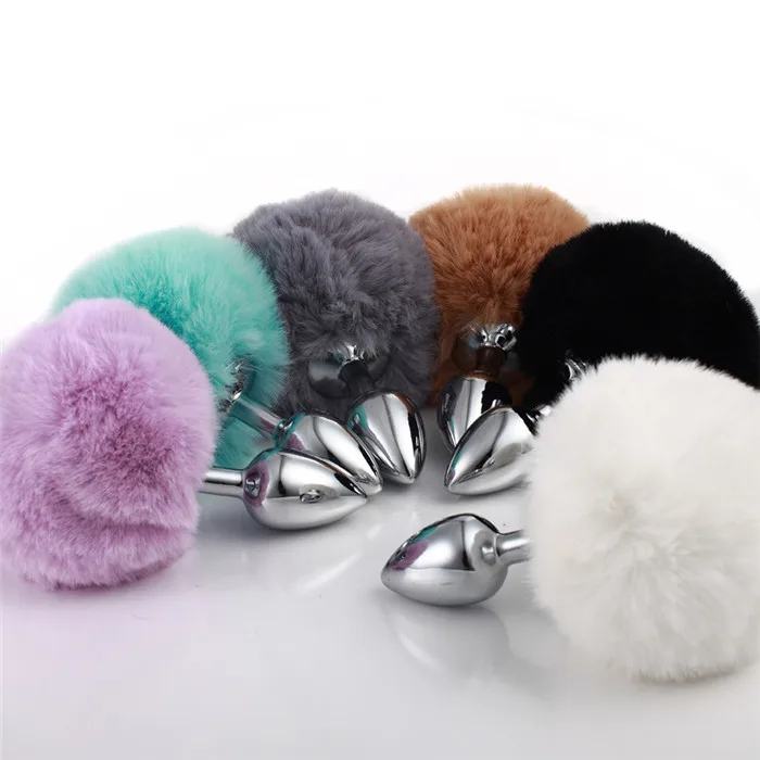 Hotselling Anal Toy Multi Color Rabbit Tail Plush Furry Fuzzy Butt Plug Metal Anal Plug Buy