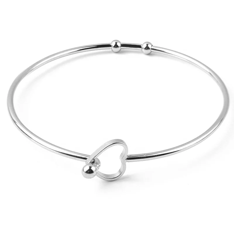 

Heart Shape Stainless Steel Adjustable Cuff Bangle Bracelets Blanks Silver Tone Open Charm Wire Bangle Bracelet Base Setting, N/a