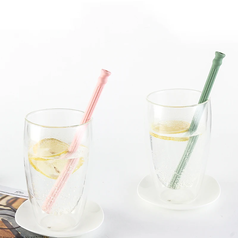 

Colorful Straw Silicone Drinking Straws Reusable Foldable straw with brush and case, Pink, blue, cyan, grey