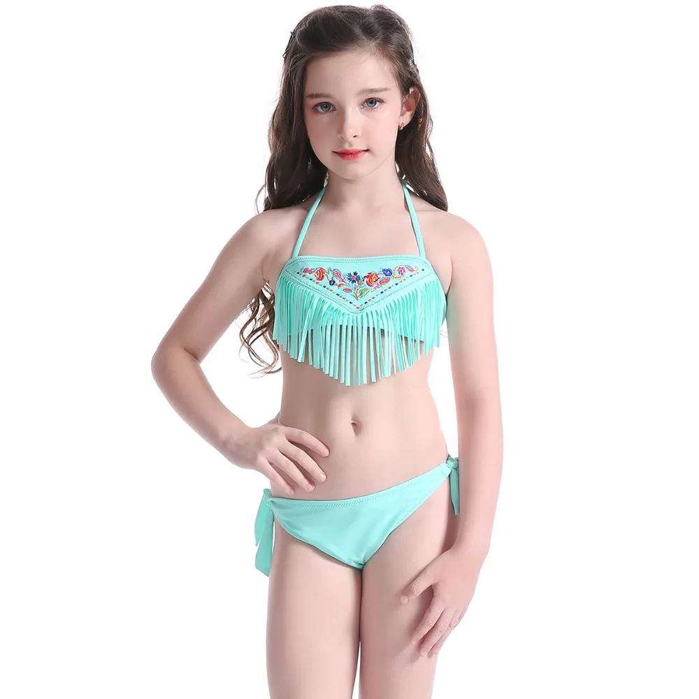 

Little girls bathing suit Embroidery Floral teen girl bathing suit cute bikini in swimming pool