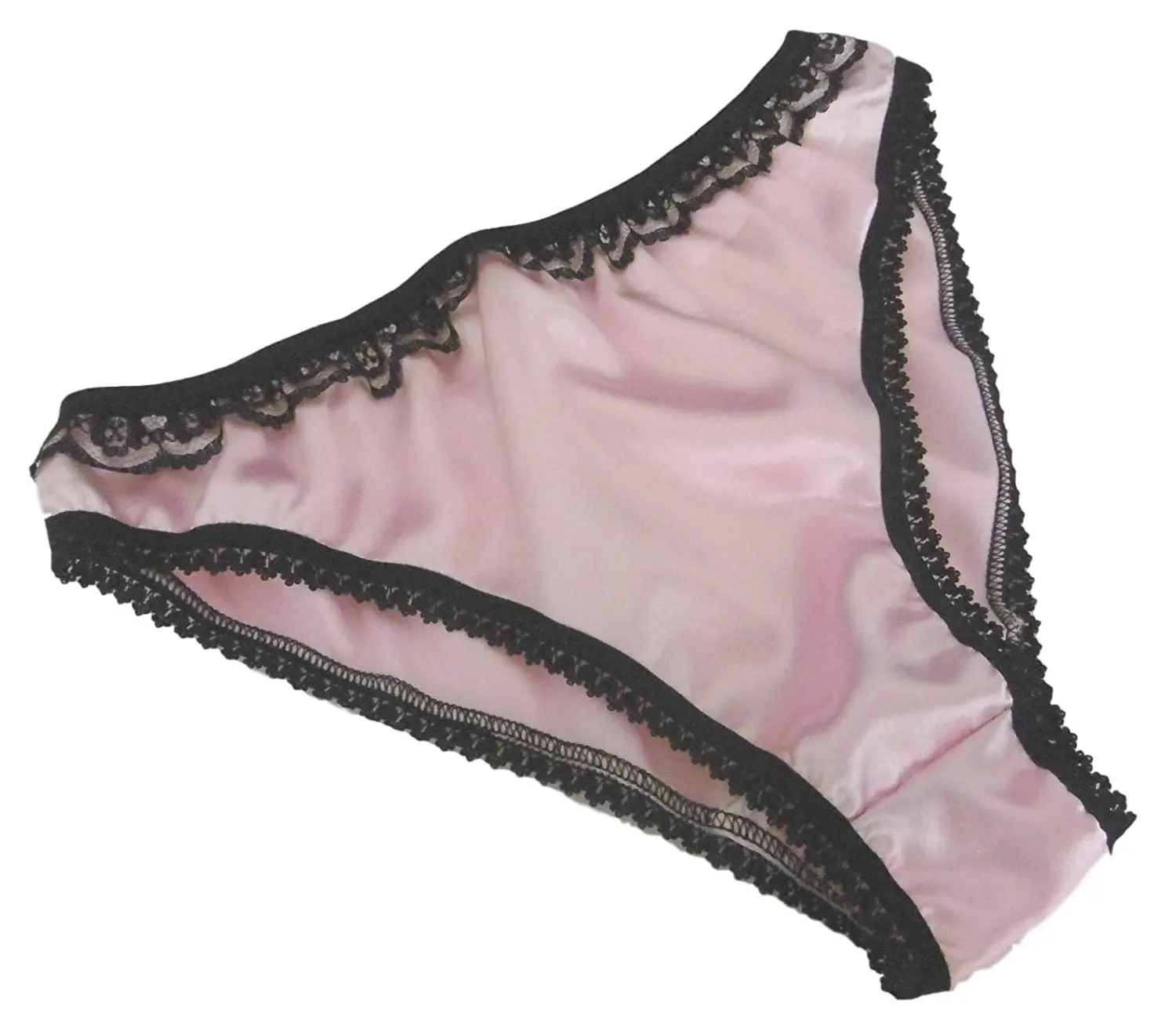 Buy Shiny Satin Low Rise Bikini Brief Panties Pale Pink With Black Lace 8905