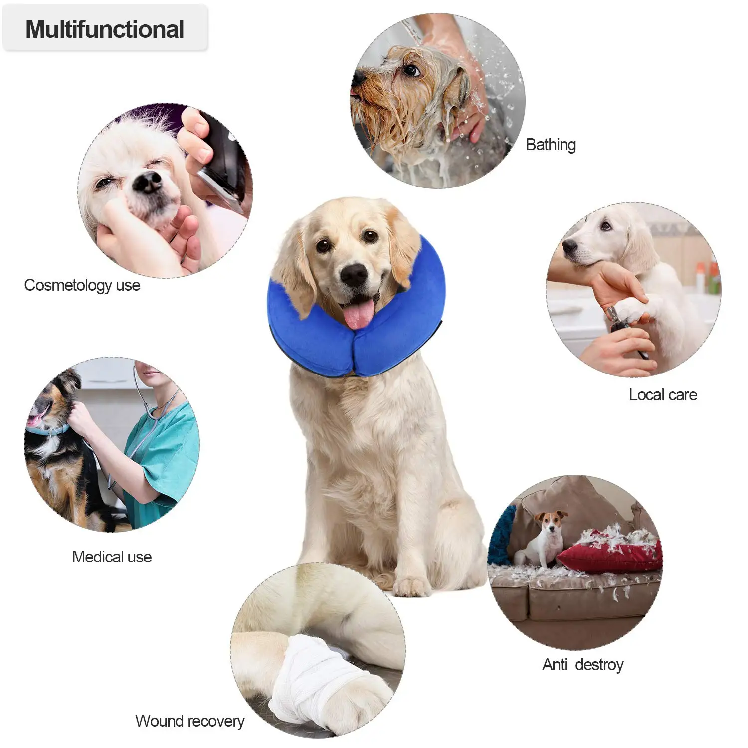 Lc Protective Inflatable Collar For Dogs And Cats Soft Pet Recovery
