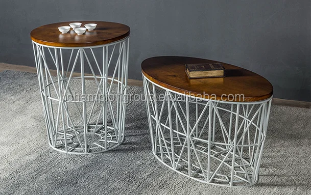 Steel Wire Coffee Table High End Solid Wood Top Solid Wood Table Top Coffee
